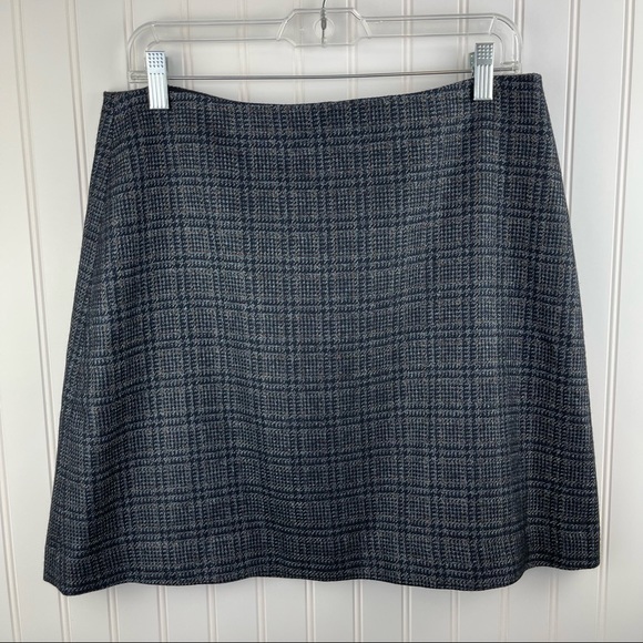 Theory Wool A-Line Skirt Blue Brady Plaid Size 10 - Picture 2 of 6